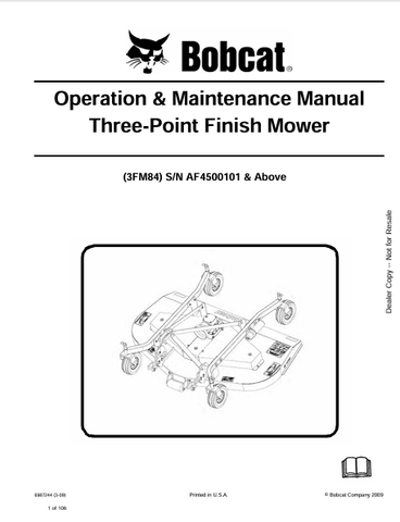 Discover the comprehensive operation and maintenance manual for the BOBCAT 3FM84 three-point finish mower. Download the PDF for essential guidance and tips.