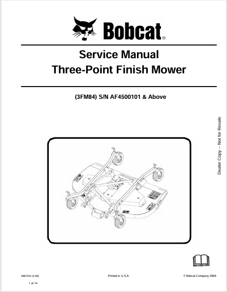 Discover the comprehensive service manual for the BOBCAT 3FM84 Three-Point Finish Mower. Download the PDF file for expert maintenance and repair guidance.