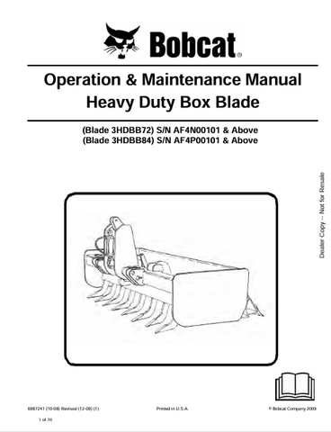  Discover the comprehensive operation and maintenance manual for BOBCAT 3HDBB72 and 3HDBB84 heavy-duty box blades. Download the PDF for essential guidance.