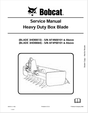  Discover the comprehensive service manual for the BOBCAT 3HDBB84 Heavy Duty Box Blade. Download the PDF file for expert guidance and maintenance tips.