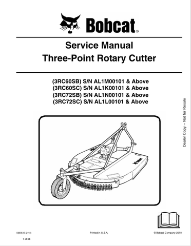 Discover the comprehensive service manual for BOBCAT 3RC60SB, 3RC60SC, 3RC72SB, and 3RC72SC three-point rotary cutters. Download the PDF for expert guidance.