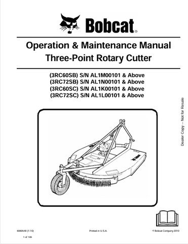  Discover the comprehensive operation and maintenance manual for BOBCAT 3RC60SB, 3RC72SB, 3RC60SC, and 3RC72SC three-point rotary cutters. Download the PDF now.