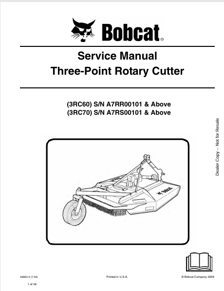 Discover the comprehensive service manual for BOBCAT 3RC60 and 3RC70 three-point rotary cutters. Download the PDF file for expert maintenance guidance.