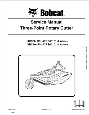 Discover the comprehensive service manual for BOBCAT 3RC60 and 3RC70 three-point rotary cutters. Download the PDF file for expert maintenance guidance.