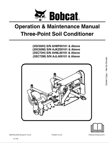 Discover the comprehensive operation and maintenance manual for BOBCAT 3SC60H, 3SC60M, 3SC72H, and 3SC72M three-point soil conditioners. Download the PDF now!