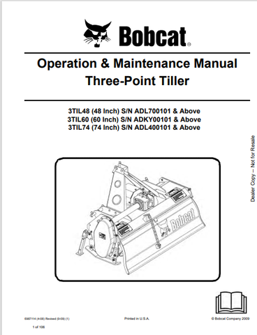 Discover the comprehensive operation and maintenance manual for BOBCAT 3TIL48, 3TIL60, and 3TIL74 tree-pine tillers. Download the PDF for expert guidance.