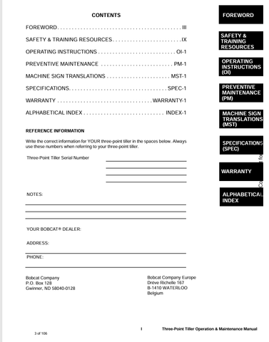 BOBCAT 3TIL48 (6987114) OPERATION AND MAINTENANCE MANUAL PDF FILE