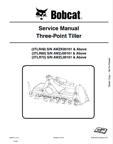  Discover the comprehensive service manual for BOBCAT 3TLR48, 3TLR60, and 3TLR72 three-point tillers. Download the PDF for expert maintenance guidance.