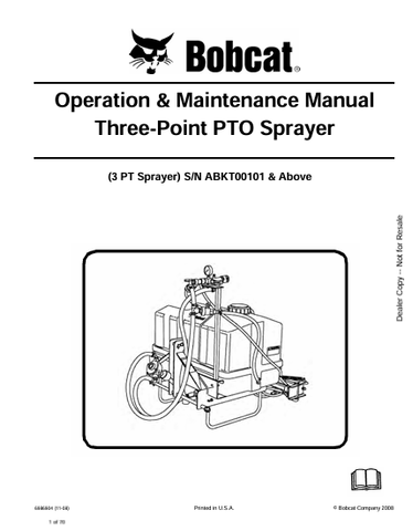 Discover the comprehensive BOBCAT 3 PT Sprayer operation and maintenance manual. Download the PDF file for essential guidance on PTO operation and upkeep.