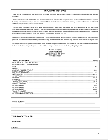 BOBCAT (4179515ENUS) OPERATION, PARTS & MAINTENANCE MANUAL PDF FILE