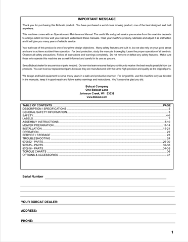 BOBCAT (4179516ENUS) OPERATION, PARTS & MAINTENANCE MANUAL PDF FILE
