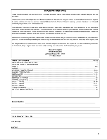 BOBCAT (4179520ENUS) OPERATION, PARTS & MAINTENANCE MANUAL PDF FILE