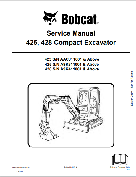  Discover the comprehensive service manual for BOBCAT 425 and 428 compact excavators. Download the PDF file for essential maintenance and repair guidance.