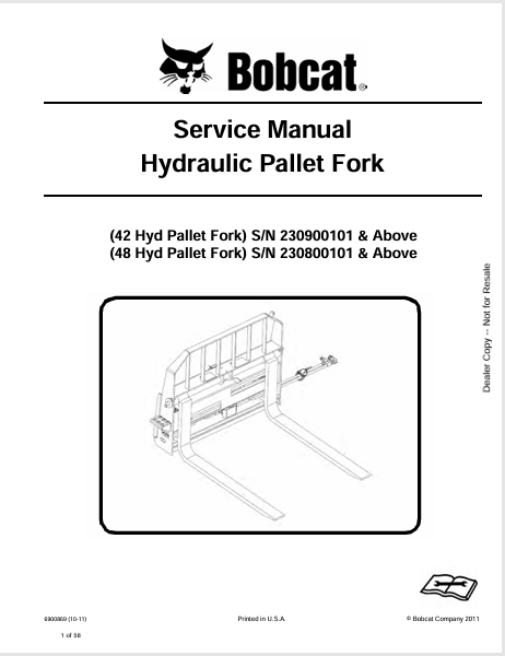 Discover the comprehensive service manual for BOBCAT 42 and 48 hydraulic pallet forks (6900869). Download the PDF for expert guidance and maintenance tips.