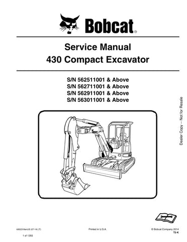 Unlock the full potential of your BOBCAT 430 Compact Excavator with the comprehensive Service Manual (Part Number: 6902318) for models manufactured between 2007 and 2014. This PDF file is an essential resource for both seasoned professionals and DIY enthusiasts, providing detailed instructions, troubleshooting tips, and maintenance guidelines to keep your equipment running smoothly. With easy navigation and clear diagrams, you can quickly find the information you need to perform repairs and ensure optimal p