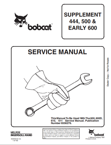  Discover the comprehensive BOBCAT 444, 500, 600 Supplement Early Service Manual (6556520) in PDF format. Essential for maintenance and repair tasks.