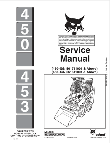 Discover the comprehensive service manual for BOBCAT 450 and 453 (6724259) in PDF format. Access essential maintenance and repair information today.