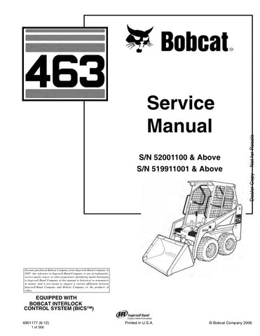 Unlock the full potential of your BOBCAT 463 with the comprehensive Service Manual (Part Number: 6901177). This PDF file is an essential resource for owners of models 52001100, 519911001, and up, providing detailed instructions for maintenance, troubleshooting, and repairs. With clear diagrams and step-by-step guidance, you can ensure your equipment runs smoothly and efficiently, saving you time and money on costly repairs. Invest in your machinery's longevity and performance today!