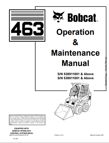 Access the comprehensive BOBCAT 463 Operation & Maintenance Manual (6903710) in PDF format. Ensure optimal performance and maintenance of your equipment today.