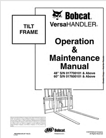 Discover the comprehensive operation and maintenance manual for the BOBCAT 48" and 60" Tilt Frame Versahandler. Download the PDF for essential insights.