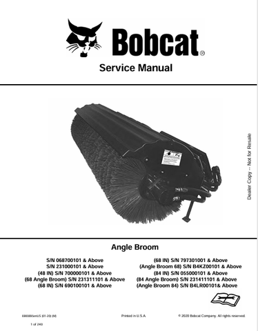 Discover the comprehensive service manual for BOBCAT 48 in, 68 in, and 84 in angle brooms. Download the PDF file for expert maintenance and operation guidance.