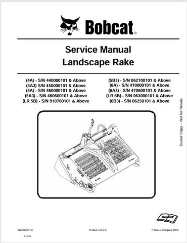 Discover the comprehensive service manual for BOBCAT landscape rakes 4A, 5A, and 6A series. Download the PDF file for expert guidance and maintenance tips.