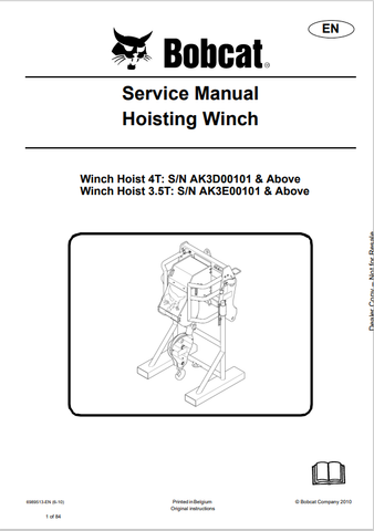 Discover the comprehensive service manual for the BOBCAT 4T and 3.5T hoisting winch (6989513). Download the PDF for expert guidance and maintenance tips.