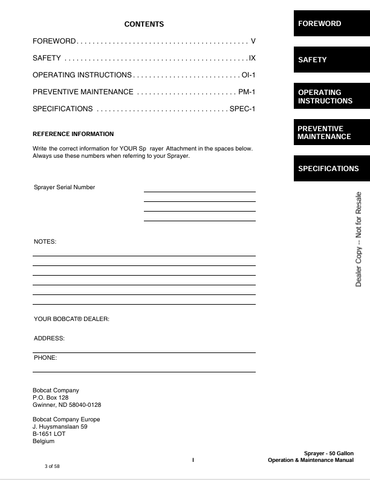 BOBCAT 50 GALLON (6903168) OPERATION & MAINTENANCE MANUAL PDF DOWNLOAD