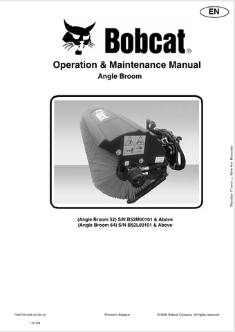 Discover the comprehensive operation and maintenance manual for BOBCAT 52 and 64 angle brooms. Download the PDF file for essential guidelines and tips.