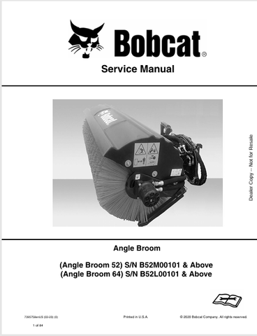 Access the comprehensive service manual for BOBCAT 52 and 64 angle brooms (7395758). Download the PDF for detailed maintenance and repair guidance.