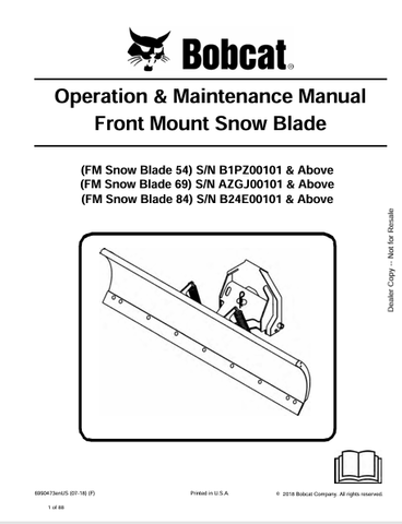 Discover the comprehensive operation and maintenance manual for BOBCAT 54, 69, and 84 front mount snow blades. Download the PDF for essential guidance.