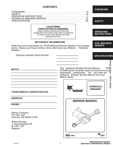 BOBCAT 5500 (6570206) OPERATION AND MAINTENANCE MANUAL PDF FILE