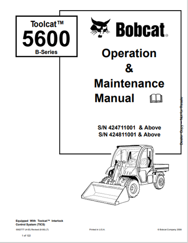 Discover the comprehensive BOBCAT 5600 Toolcat operation and maintenance manual (6902777) in PDF format. Ensure optimal performance and longevity of your equipment.