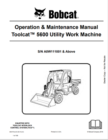  Discover the comprehensive operation and maintenance manual for the BOBCAT 5600 Toolcat utility work machine. Download the PDF for essential insights.