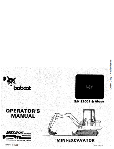 Discover the comprehensive BOBCAT 56 Mini-Excavator Operator's Manual (6570748) in PDF format. Access essential guidelines for safe and efficient operation.