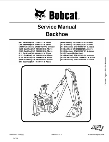 Discover the full range of Bobcat backhoes, including models 607, 709, 725S, and more. Access service manuals and specifications for optimal performance.