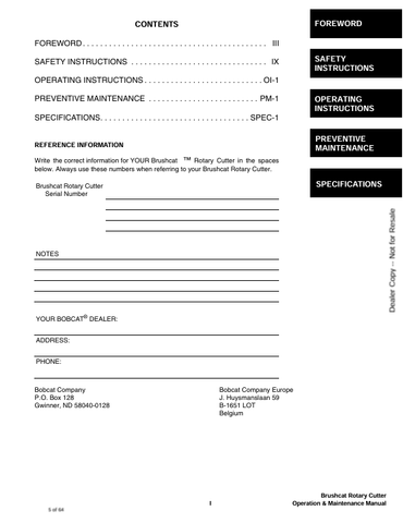 BOBCAT 60INCH (6901939) OPERATION & MAINTENANCE MANUAL PDF DOWNLOAD