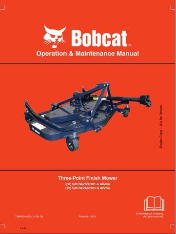 Discover the comprehensive operation and maintenance manual for the BOBCAT 60 and 72 three-point finish mowers. Download the PDF for expert guidance.