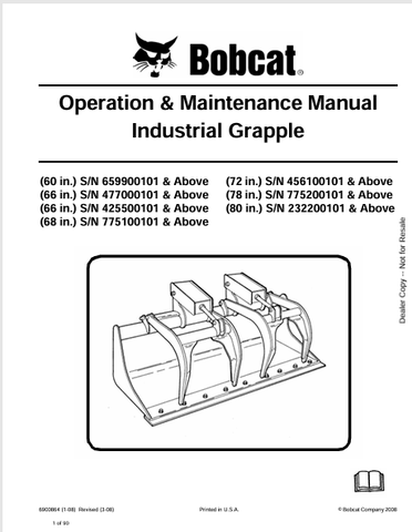 Discover the comprehensive operation and maintenance manual for BOBCAT industrial grapples in various sizes. Download the PDF for expert guidance.