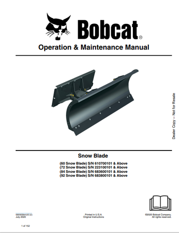 Discover the comprehensive operation and maintenance manual for BOBCAT snow blades (60", 72", 84", 92"). Download the PDF for essential guidelines and tips.