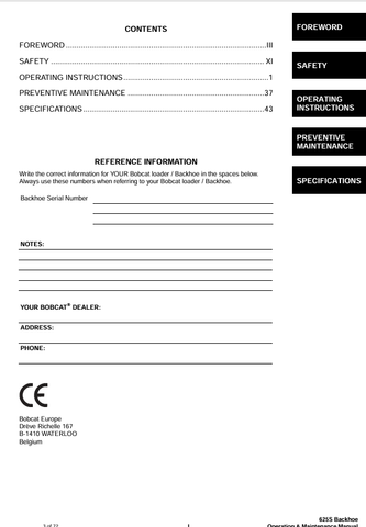 BOBCAT 625S (6986828) OPERATION AND MAINTENANCE MANUAL PDF FILE
