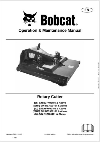  Discover the comprehensive operation and maintenance manual for BOBCAT 66, 66HF, 72, 72HF, and 80 rotary cutters. Download the PDF for essential guidance.