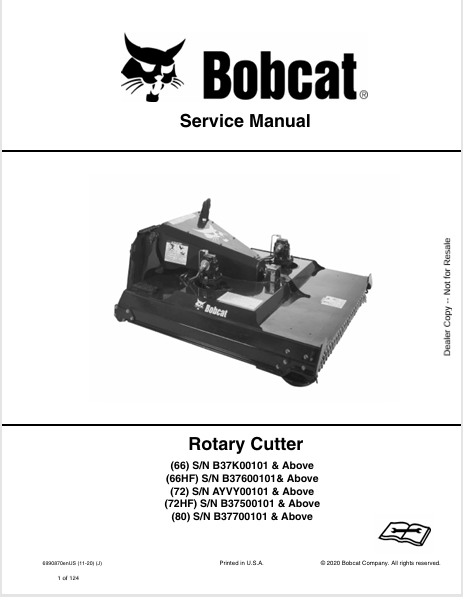 Discover the comprehensive service manual for BOBCAT 66, 66HF, 72, 72HF, and 80 Rotary Cutters. Download the PDF for expert maintenance and repair guidance.