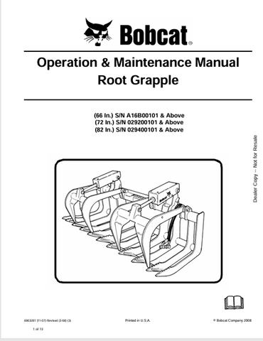 Discover the comprehensive operation and maintenance manual for BOBCAT 66, 72, and 82 IN Root Grapples. Download the PDF for essential guidelines and tips.