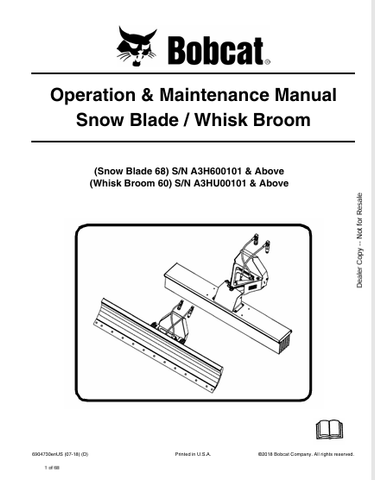  Discover the comprehensive operation and maintenance manual for the BOBCAT 68 Snow Blade and 60 Whisk Broom. Download the PDF for essential insights.