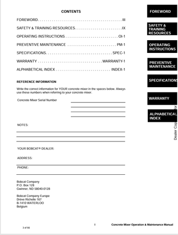 BOBCAT (6900599) OPERATION & MAINTENANCE MANUAL PDF FILE