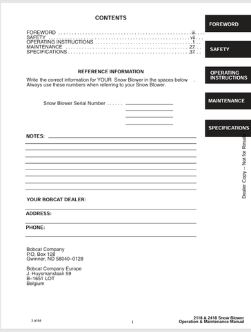 BOBCAT (6901170) OPERATION & MAINTENANCE MANUAL PDF DOWNLOAD