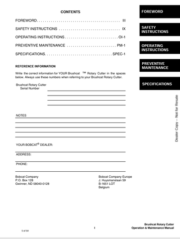 BOBCAT (6901939) OPERATION AND MAINTENANCE MANUAL PDF FILE