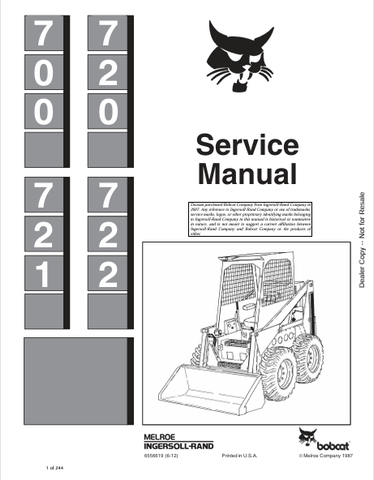 Access the comprehensive service manual for BOBCAT models 700, 721, 720, and 722. Download the PDF file (6556619) for expert maintenance and repair guidance.