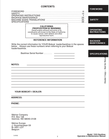 BOBCAT 725S (6900120) OPERATION AND MAINTENANCE MANUAL PDF FILE